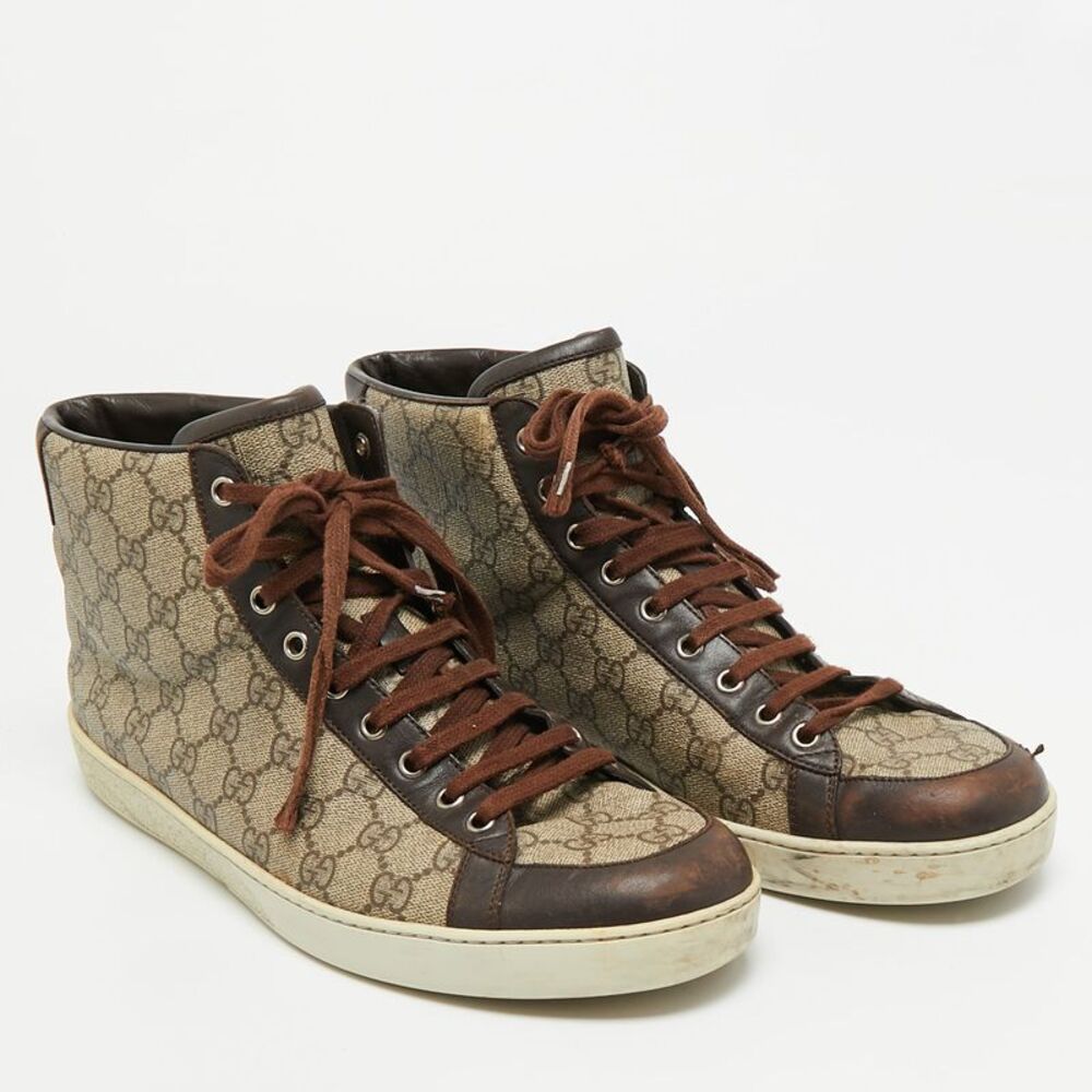 Gucci Brooklyn Size 44 Brown/beige Gg Canvas And Leather Supreme High Top - Picture 4 of 7